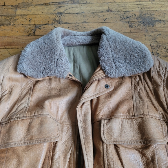 Vintage 90s Gerome Barcelona Genuine Leather Bomber Jacket Camel - Picture 4 of 12